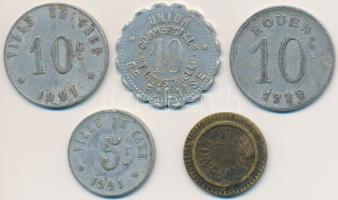 Franciaország 1920-1921. 5db klf fém szükségpénz, közte Rouen, Caen, Falaise T:2,2- France 1920-1921. 5pcs of diff metal necessity money, including Rouen, Caen, Falaise C:XF,VF