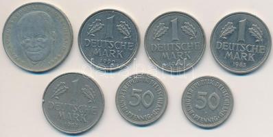 NSZK / Németország 1950-1994. 50pf (2xklf) + 1M (4xklf) + 2M T:2,2- FRG / Germany 1950-1994. 50 Pfennig (2xdiff) + 1 Mark (4xdiff) + 2 Mark C:XF,VF