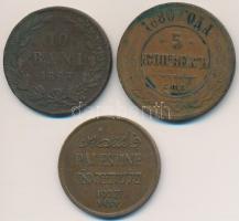 Vegyes: Románia 1867. 10b Cu "Watt & Co." + Orosz Birodalom 1880. 5k Cu + Palesztina 1927. 2m Br T:2-,3 Mixed: Romania 1867. 10 Bani Cu "Watt & Co." + Russian Empire 1880. 5 Kopeks Cu + Palestine 1927. 2 Mils Br C:VF,F