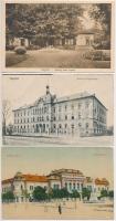 Cegléd; Városháza, főgimnázium, templom, Gubody kert - 4 db régi képeslap / 4 old postcards