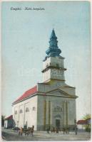 Cegléd; Városháza, főgimnázium, templom, Gubody kert - 4 db régi képeslap / 4 old postcards