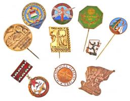 10db-os vegyes magyar jelvény és kitűző tétel, közte "MHSZ Kiváló Munkáért", "Tanácsköztársaság Emléktúra Nagyszénás 1919-1959" T:2