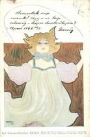 1899 Auf Sommerfrische XVIII/1., Philipp & Kramer - Wiener Künstler Postkarte s: Raphael Kirchner (EK)