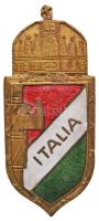 Olaszország DN "Italia" zománcozott jelvény, utólag hozzáforrasztott magyar korona, hátlapján gyártói jelzés (46x20,5mm) T:2,2- Italy ND "Italia" enamelled badge, with soldered Hungarian crown, maker's mark on the back (46x20,5mm) C:XF,VF