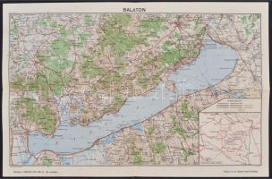 1935 Balaton, lépték nélkül, melléklet a Turisták lapja 1935. 6-7. számához, kiad. m. kir. Balatoni Intéző Bizottság, jelmagyarázattal, a Balatonhoz vezető vasutak térképével, 29×45 cm