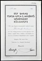 Budapest 1942. "Egy darab Török-utca 3. Házépítő Szövetkezet Részjegye" 100P-ről T:II