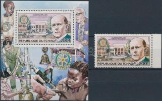 Rotary, famous persons margin stamp + block, Rotary, híres személyek ívszéli bélyeg + blokk
