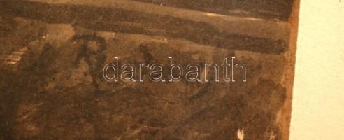 Rudnai jelzéssel: Szántó paraszt. Vegyes technika, papír, üvegezett keretben, 14×20 cm