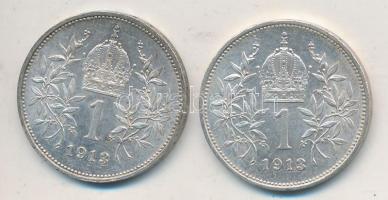 Ausztria 1913. 1K Ag "Ferenc József" (2x) T:2 Austria 1913. 1 Corona Ag "Franz Joseph" (2x) C:XF