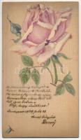 Flower, Rose, hand painted, wooden postcard