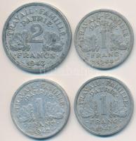 Franciaország 1942-1944. 1Fr Al (3xklf) + 2Fr Al T:2- France 1942-1944. 2 Francs Al (3xdiff) + 2 Francs Al C:VF