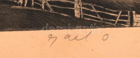 Gaál Domokos (1940-2009): Bodrog part. Rézkarc, papír, jelzett, üvegezett keretben, 25×37 cm