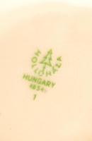 6 db kisméretű Hollóházi korsó, matricásak, jelzettek, apró kopásnyomokkal, d: 6 cm, m: 11 cm