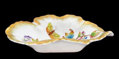 Herendi Viktória mintás leveles tálka, kézzel festett, hibátlan, jelzett, 15x9 cm