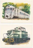 Mozdonyok 1769-1860 / 1861-1962; Képzőművészeti Alap Kiadóvállalat, 36 db használatlan vonatokat ábr...