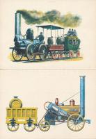 Mozdonyok 1769-1860 / 1861-1962; Képzőművészeti Alap Kiadóvállalat, 36 db használatlan vonatokat ábr...