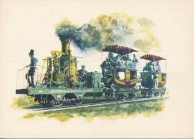 Mozdonyok 1769-1860 / 1861-1962; Képzőművészeti Alap Kiadóvállalat, 36 db használatlan vonatokat ábr...