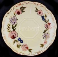 Zsolnay virágmintás porcelán mokkás csésze és alj, kézzel festett, jelzett, hibátlan