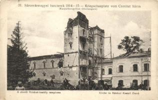 Zboró, Zborov; lerombolt Rákóczi kastély templom, katonák; 31. Sárosvármegyei harcterek 1914-15 / destroyed castle church, soldiers (EB)