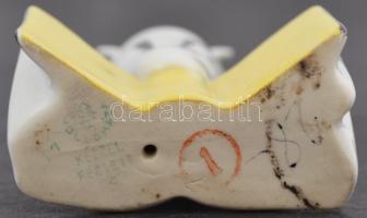 Hollóházi bagoly, kézzel festett, jelzett, kopott, m:9 cm