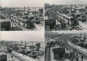 1982 Budapest, Boráros tér, villamos és HÉV megálló, 9 db fotó, 10x15 cm