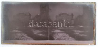 cca 1920 Budapesti városképek, piacok, 13 db sztereo üveglemez diapozitív képpár, 6x13 cm