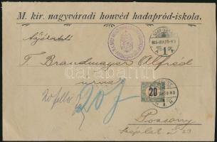 1905 Brandmayer (Bántay) Alfréd (1891-?), a 6. vegyesdandár későbbi parancsnokának címzett boríték a nagyváradi honvéd hadapród iskolától, okmánybélyeggel