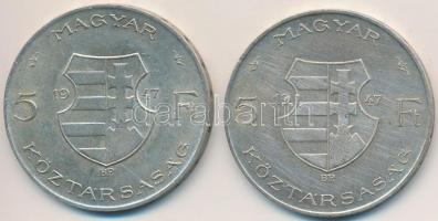 1947. 5Ft Ag "Kossuth" (2x) T:2-,3