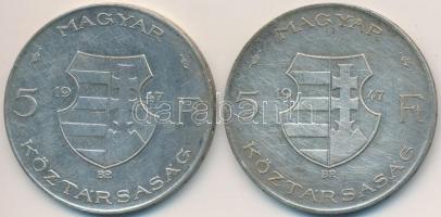 1947. 5Ft Ag "Kossuth" (2x) T:3