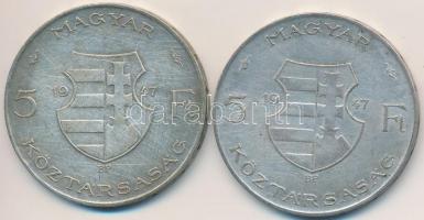 1947. 5Ft Ag "Kossuth" (2x) T:3