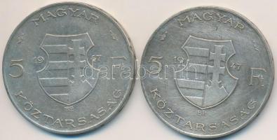 1947. 5Ft Ag "Kossuth" (2x) T:2-,3