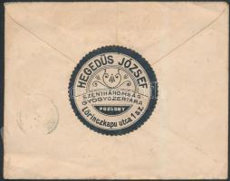 1914(?) Liptó vármegyei számvevő tisztnek küldött boríték, Hegedűs József gyógyszerésztől (Szentháro...