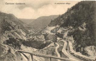 Gyalár, Ghelari; retyisórai völgy, vasút, híd, külszíni bánya, kiadja Adler / valley, railway, bridge, open-pit mine