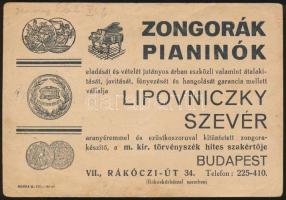 1941 Bp.VII., Zongorák, pianínók - Lipovniczky Szevér zongorakészítő reklámos szórólapja