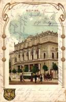 Vienna, Wien I. Börse / Stock Exchange, coat of arms, Art Nouveau, golden decorated, litho, Emb. (vágott / cut)