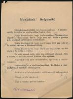 1956 Munkások! Dolgozók! forradalmi röplap apró szakadással, 16x12cm