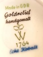 2 db virágmintás kobaltkék Wallendorf váza, kézzel festett, jelzett, apró kopásnyomokkal, m: 17,5 il...