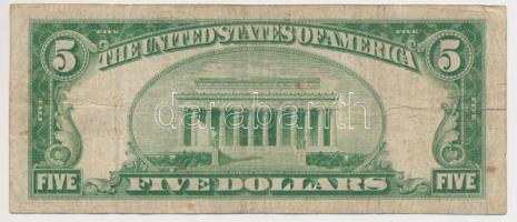Amerikai Egyesült Államok 1934D 5$ "Abraham Lincoln" kék pecséttel T:III kis lyuk
USA 193...