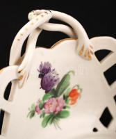 Virágmintás Herendi áttört tál, kézzel festett, jelzett (tertia), apró kopásnyomokkal, d: 28 cm