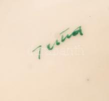 Virágmintás Herendi áttört tál, kézzel festett, jelzett (tertia), apró kopásnyomokkal, d: 28 cm