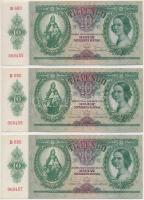 1936. 10P (3x) sorszámkövetők, nyomdai papírráncokkal T:I,I-