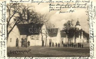 1932 Bakonygyirót, utcakép, templom, photo