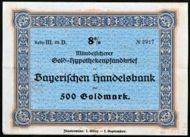 Németország / Weimari Köztársaság / München 1927. "Bajor Kereskedelmi Bank" arany jelzáloglevele 500M-ról T:III Germany / Weimari Republic / München 1927. "Bavarian Commercial Bank" gold mortgage bond about 500 Goldmark C:F