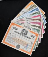 Amerikai Egyesült Államok 1964-1990. 10db klf részvény perforációval, bélyegzésekkel, lyukasztással ...
