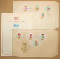 Emléklap:100 éves a magyar bélyeg nemzetközi bélyegkiállítás emlékbélyegzései (1971.IX.3.) és a Chilei labdarugó világbajnokság FDC-je (1962.V.21) 3db