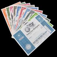 Amerikai Egyesült Államok 1957-1977. 10db klf részvény perforációval, bélyegzésekkel, lyukasztással ...