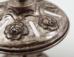 Ezüst(Ag) késtartó rózsamintával, jelzett, m: 20 cm, 100,8 g