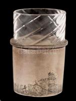 Ezüst(Ag) kupicás készlet(12 db), üvegbetéttel(sérüléssel), jelzett, nettó súly: 198 g