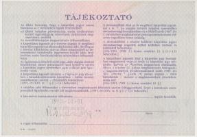 Budapest 1991. "Országos Kárrendezési és Kárpótlási Hivatal" kárpótlási jegye 10.000Ft-ról...