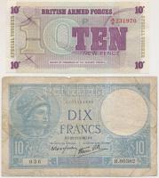 Franciaország 1940. 10Fr + Nagy-Britannia / Katonai kiadás 1972. 10p T:III-,I- France 1940. 10 Francs + Great Britain / British Armed Forces 1972. 10 Pence C:VG,AU